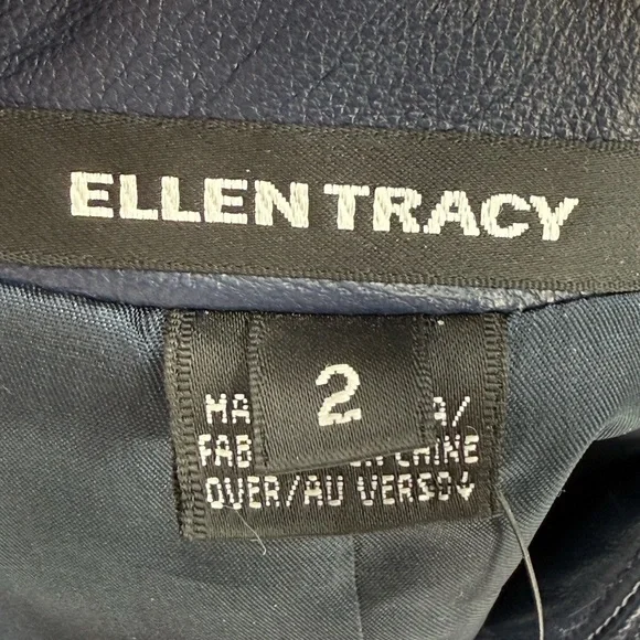 Ellen Tracy Genuine Black Leather Blazer Jacket Tailored Fit Single Button SZ 2 - Picture 9 of 14